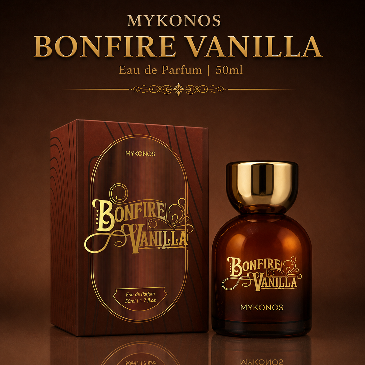 MYKONOS Bonfire Vanilla Eau de Parfum 50ml Sweet Vanilla Amber Fragrance